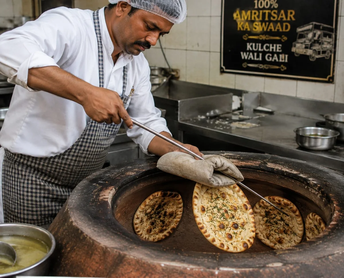 Kulche being hand-made in the tandoor at Kulche Wali Gali